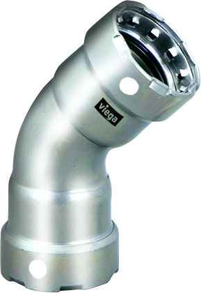 Viega 95065 MegaPress 45° elbow Smart Connect technology 304 stainless steel, 1'' x 1''